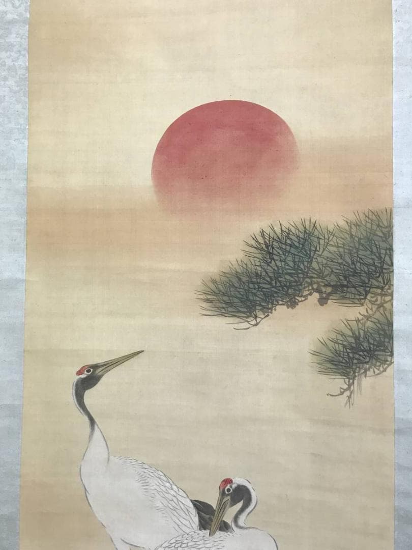 真作/山田文厚/松上に双鶴図/松鶴図/正月掛軸/掛軸/名家伝来/AE-220