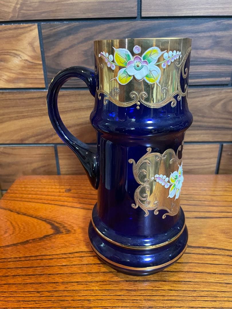 ベネチア　ボヘミア　金彩　大型　飾りグラス　ジョッキ　花瓶