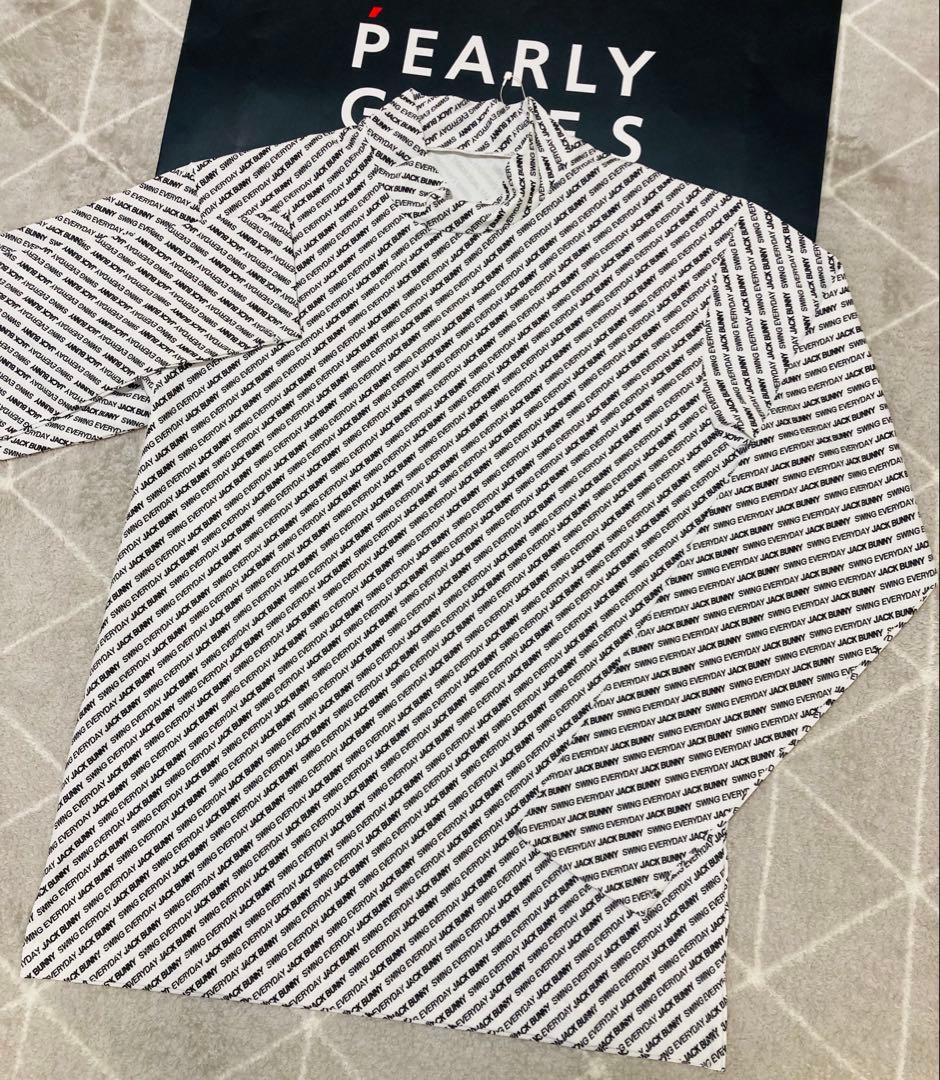 新品 ジャックバニー 総柄ロゴ 起毛ベア天 モックネックシャツ(6)LL/白