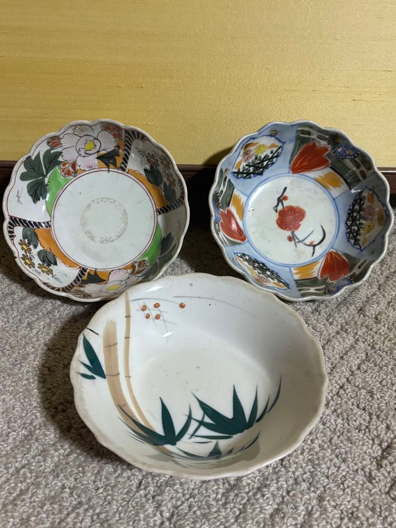 古伊万里 江戸中期〜後期 色絵柘榴文菊花形 草花文 なます皿 手描き 染付 希少