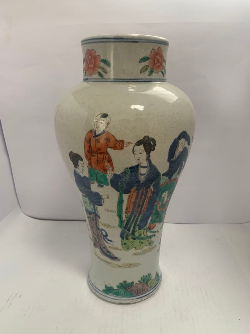 中国美術　清時代　五彩人物大壺　送料込み