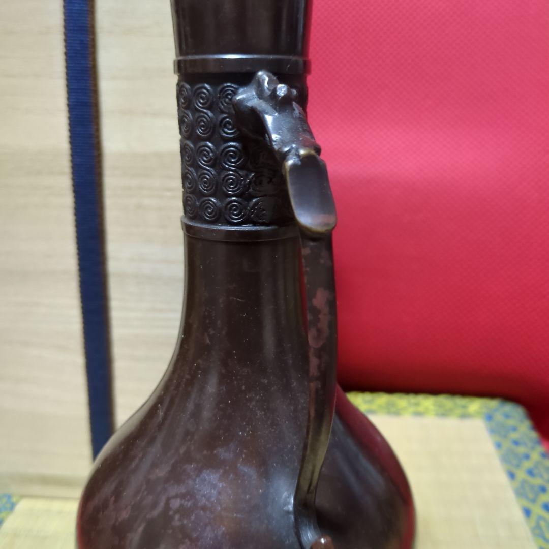 茶花花器、胡銅龍耳、高岡銅器