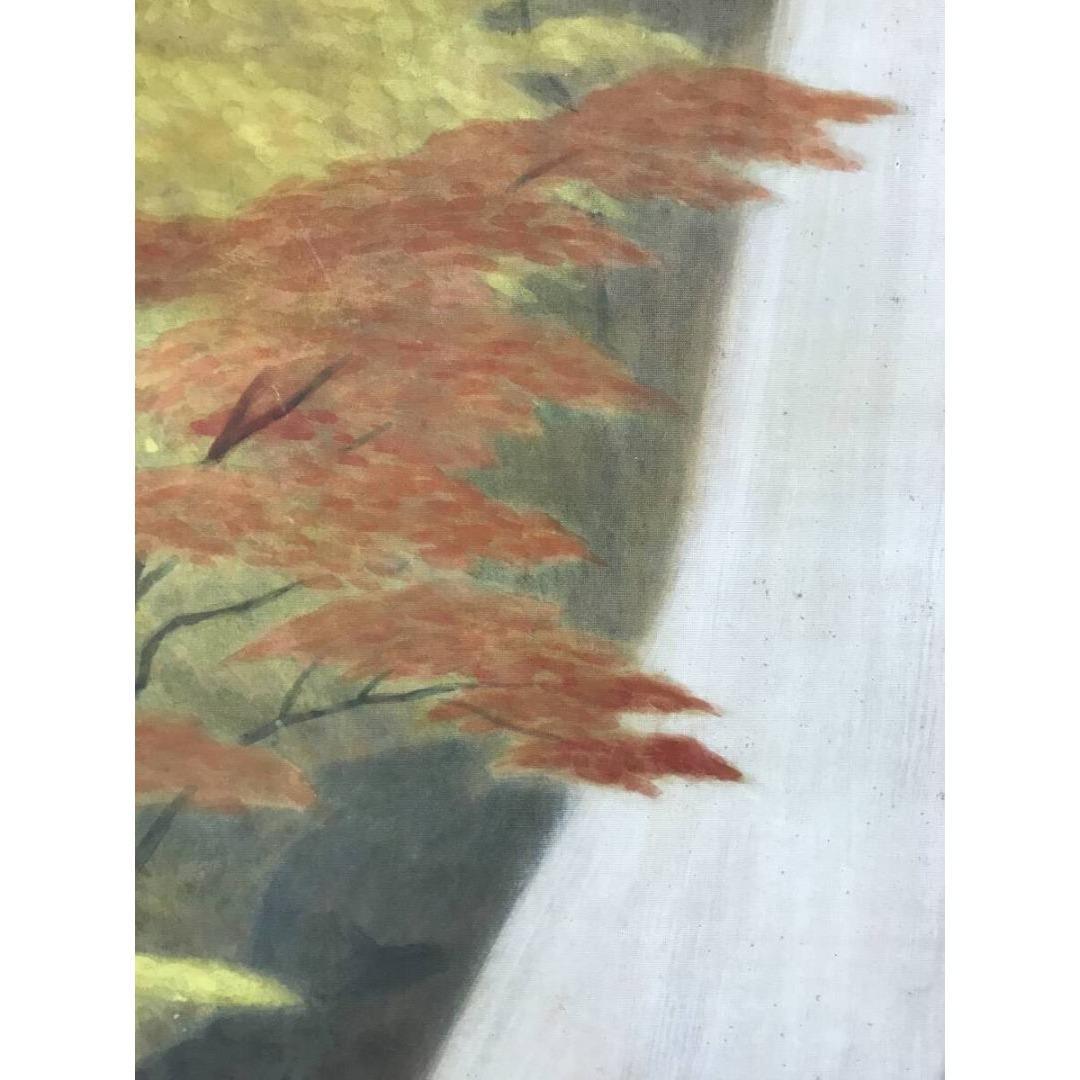 真作/谷口英雄/紅葉瀧図/紅葉滝図/横物/秋/山水図/掛軸☆宝船☆AK-623