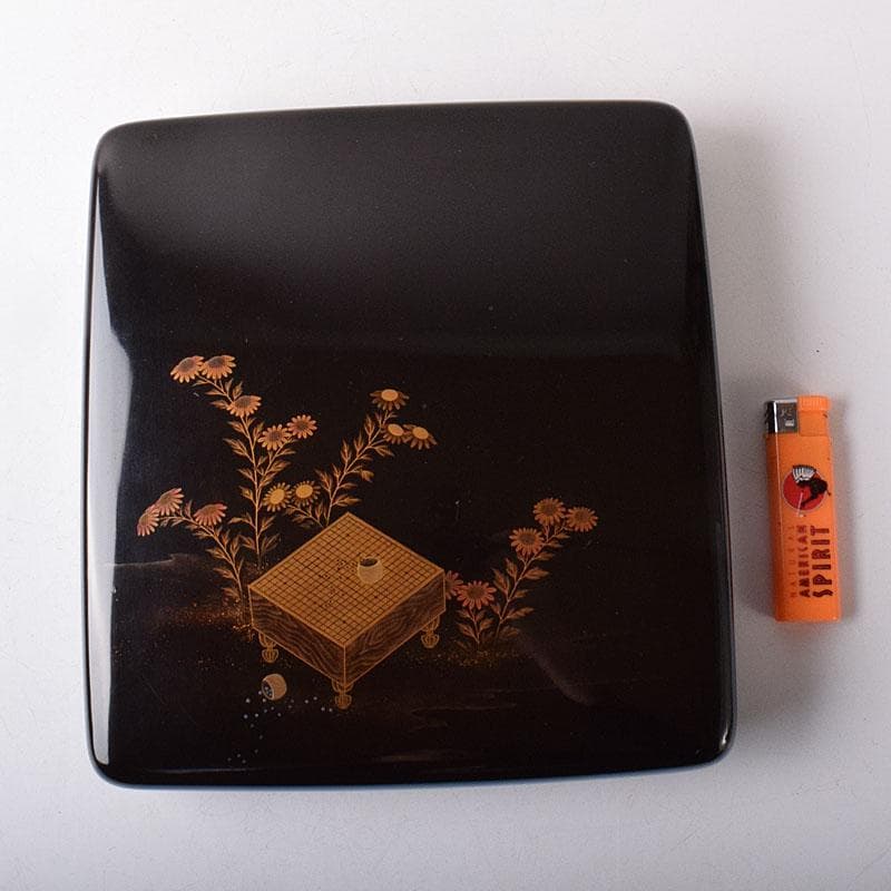 書道具　黒漆　囲碁文　硯箱　水滴・硯・時代箱付　D　R8750