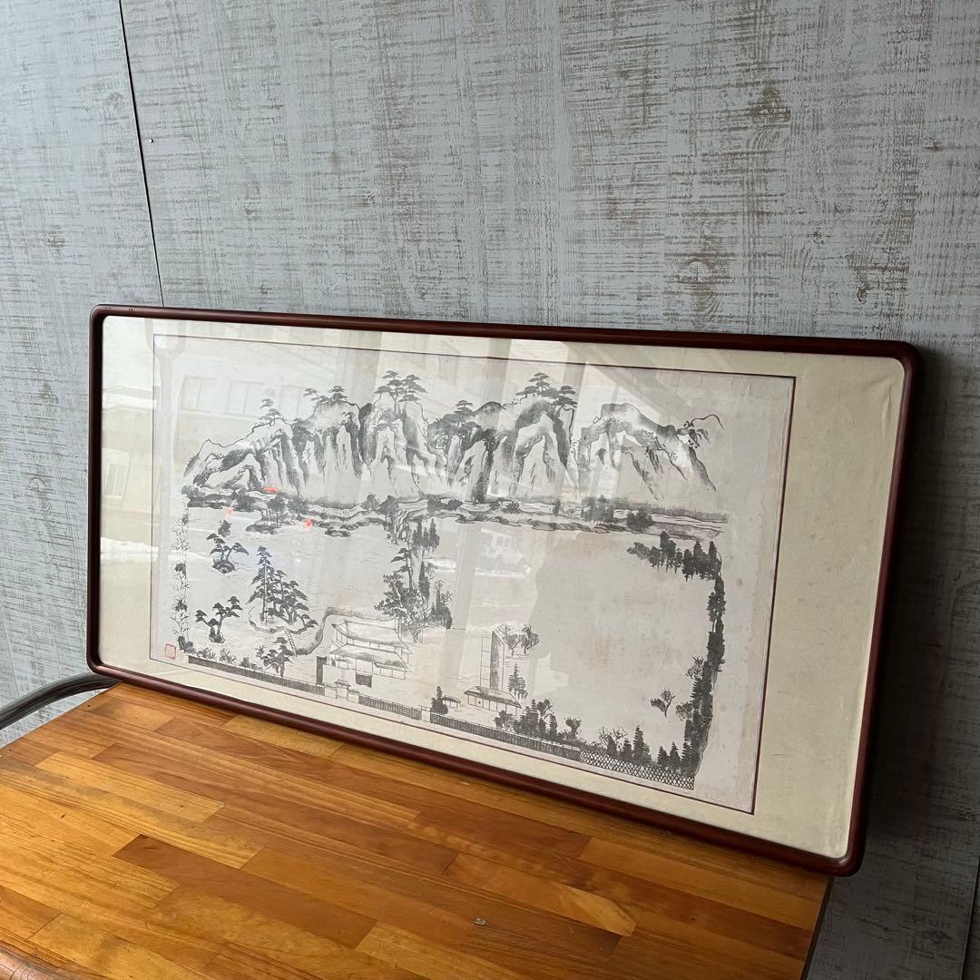 【アンティーク】額装 額縁 水墨画 日本画 風景画 骨董品 美術品 オブジェ