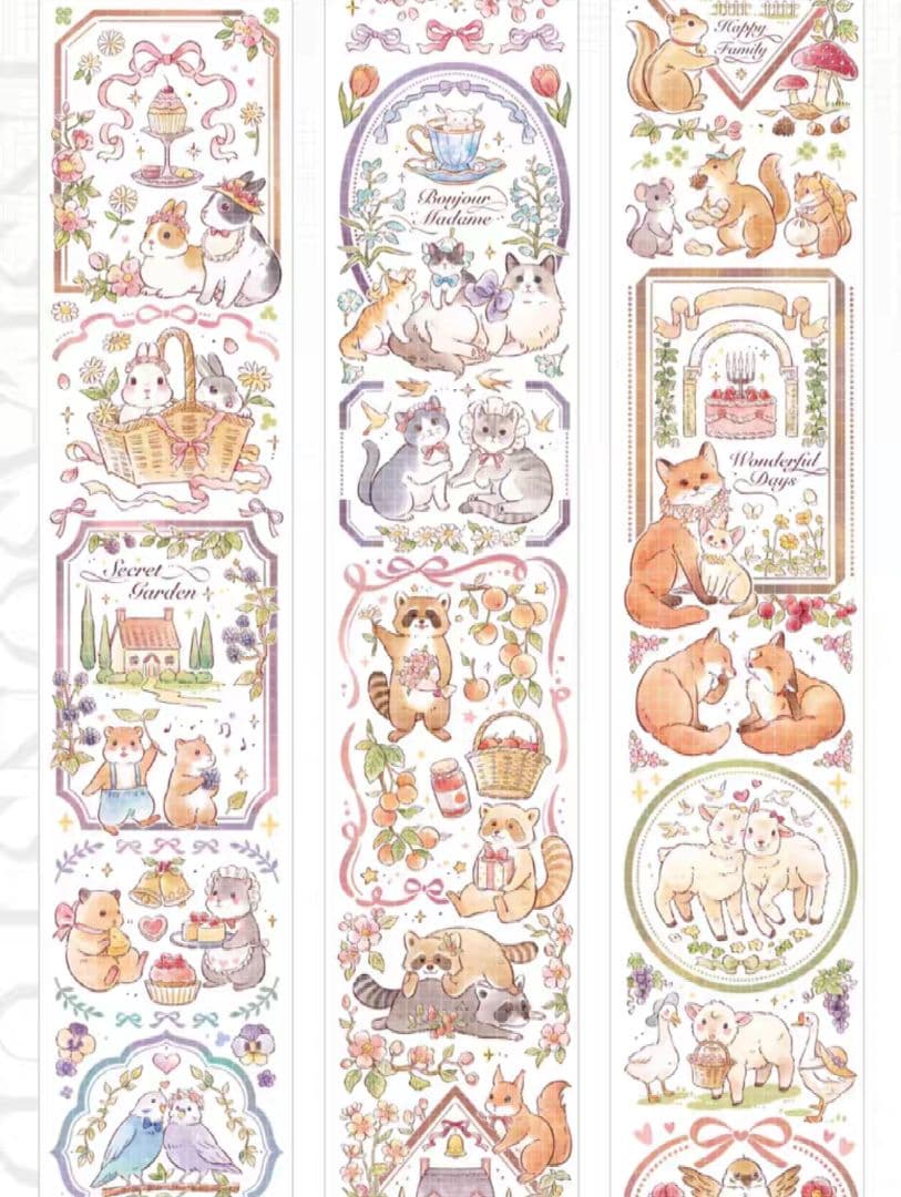 巻売 631★ 海外 マスキングテープ マステ PET 兎 猫 羊 鳥 動物