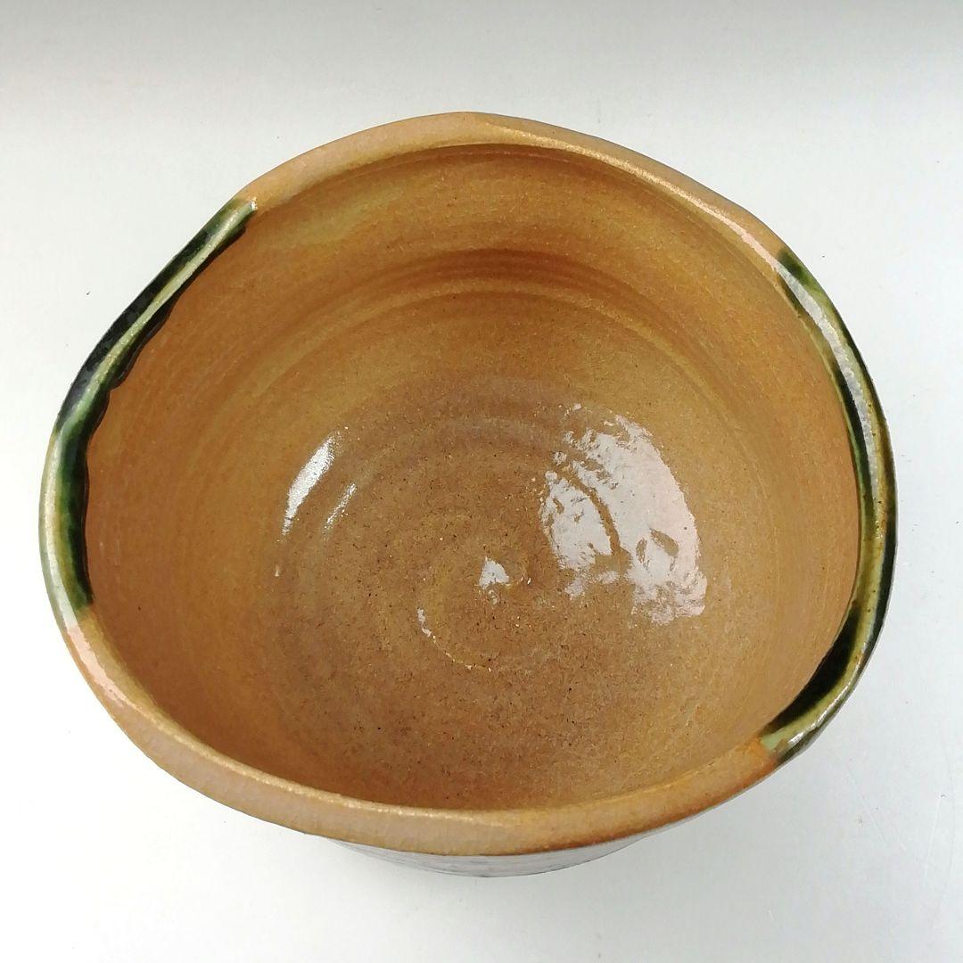 Ｔ６１　茶碗　『赤織部』『波車に千鳥』『菊泉窯　田中源彦造』共箱　抹茶碗　茶道具