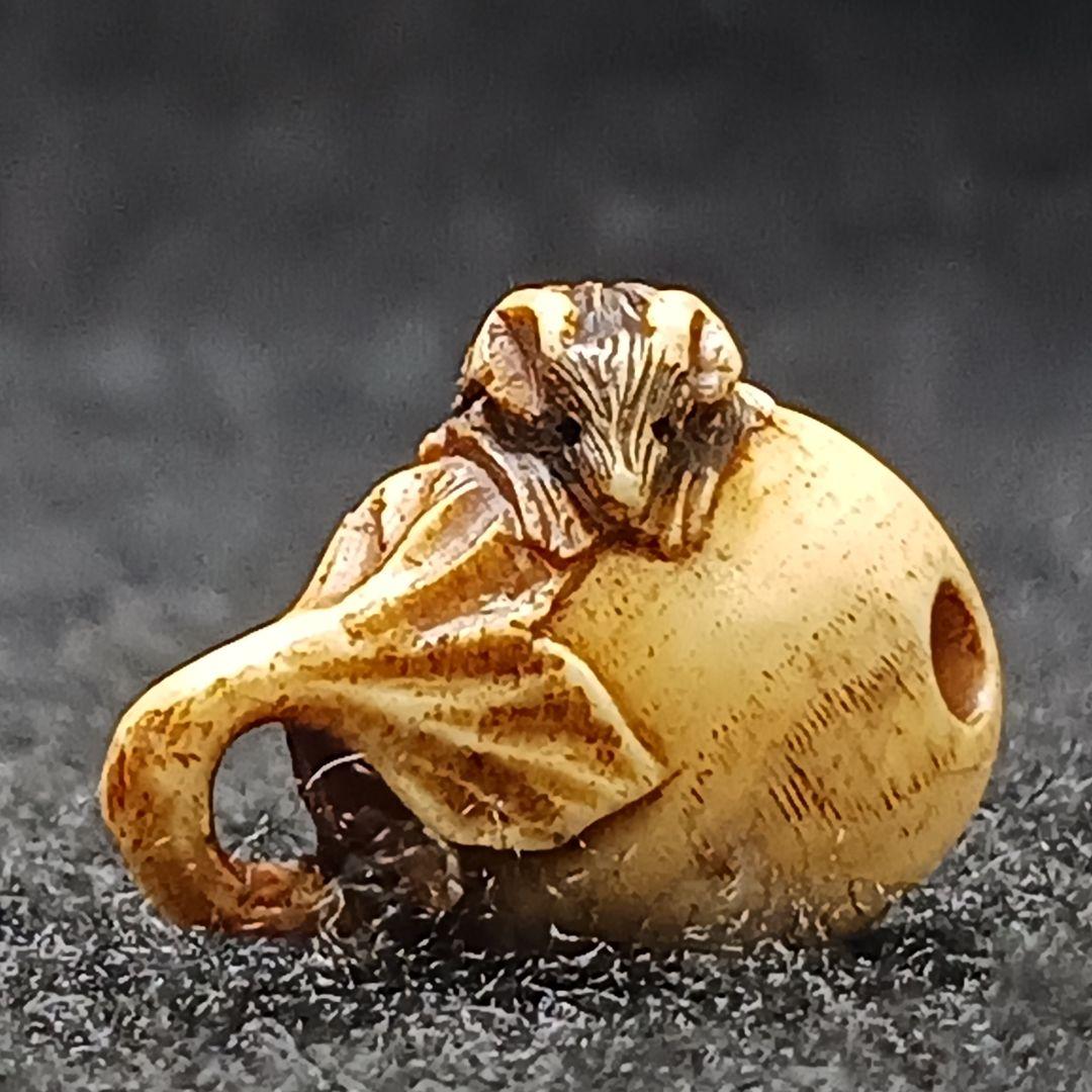 X115-5 江戸期 超極小細工 鼠茄子根付 提物　ひ