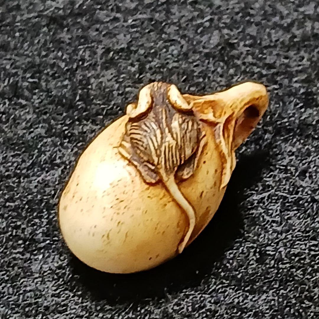 X115-5 江戸期 超極小細工 鼠茄子根付 提物　ひ