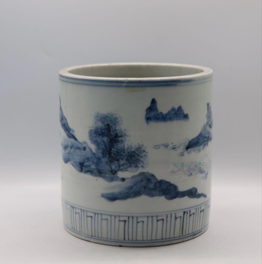 伊万里　染付　山水紋筆入　送料込み250107