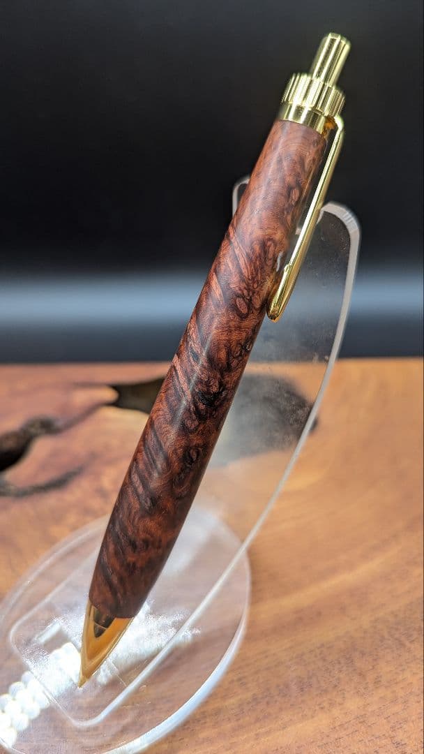 563超極上　本花梨　瘤杢　木軸シャーペン　ボールペン　サポニンあり
