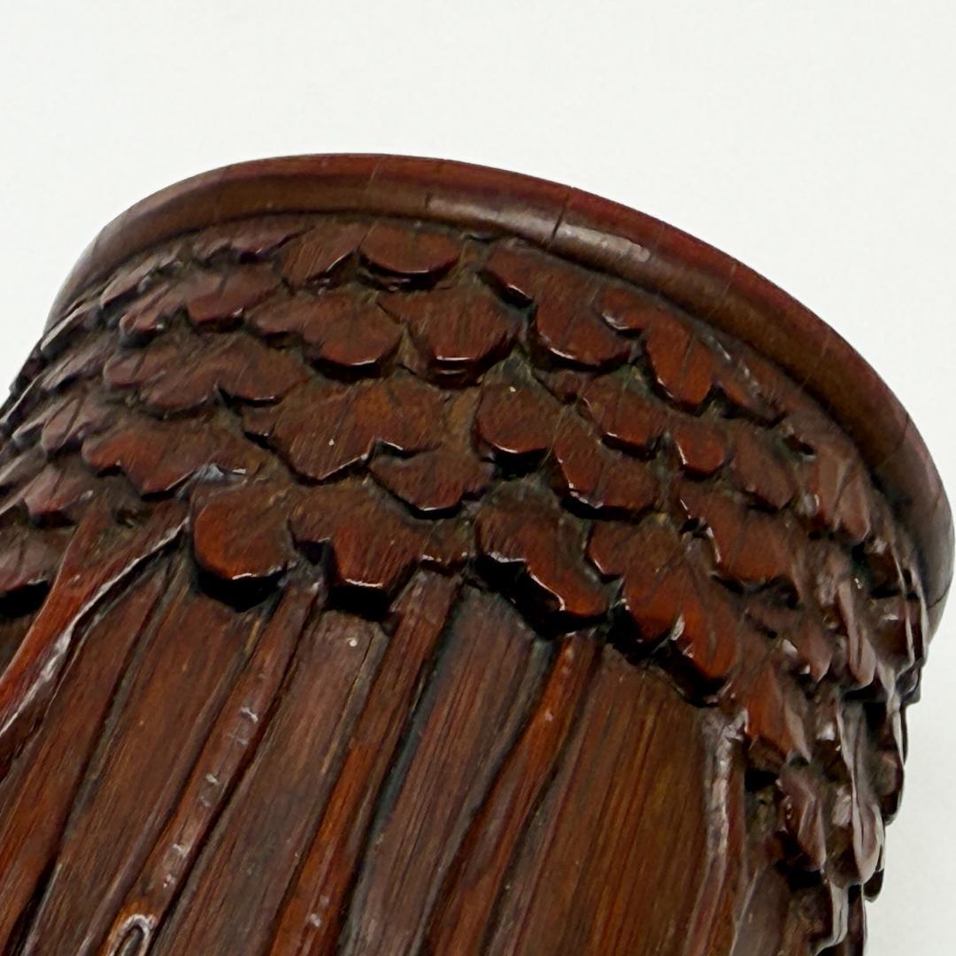 中国美術 竹製 彫刻 筆筒 筆立 書道品 在銘