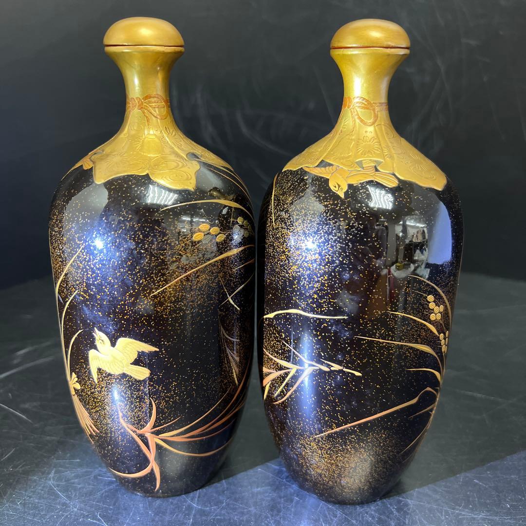 時代　極上手　蒔絵酒瓶子一対　木箱付　高さ約21㎝　東Y7-1125☆2Fトコニ