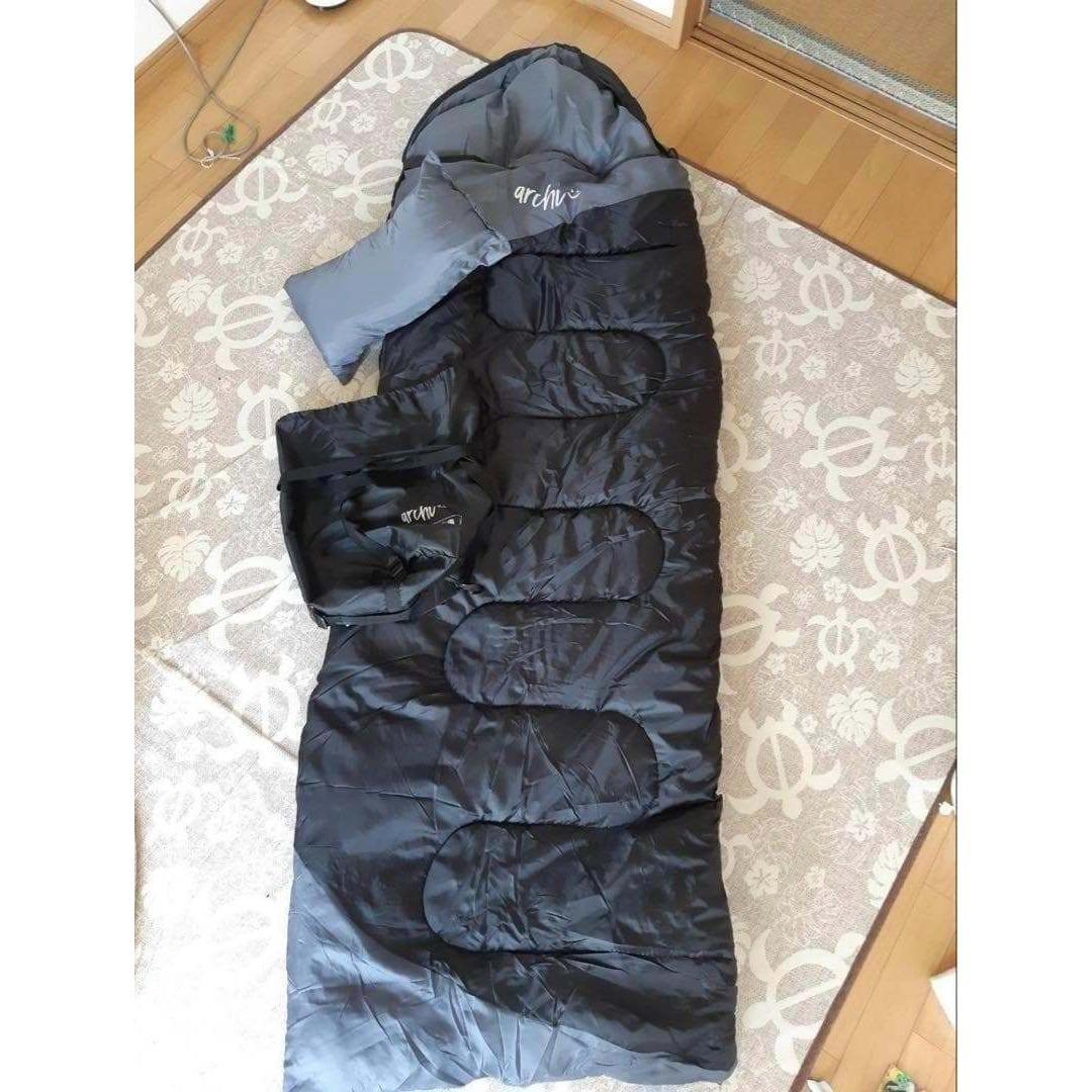 【２個セット】枕付き 寝袋 シュラフ フルスペック 封筒型 -15℃ ブラック