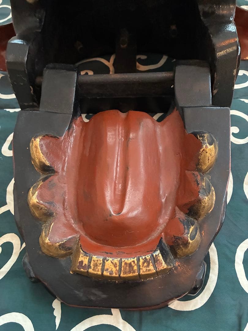 昭和 美品 獅子舞 獅子頭 祝い獅子 木彫り 骨董 唐草模様 風呂敷 希少 レア