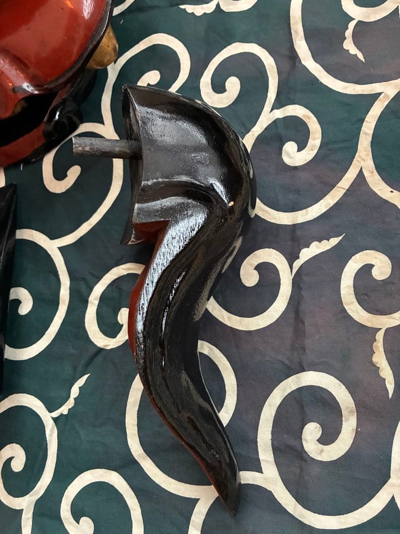 昭和 美品 獅子舞 獅子頭 祝い獅子 木彫り 骨董 唐草模様 風呂敷 希少 レア