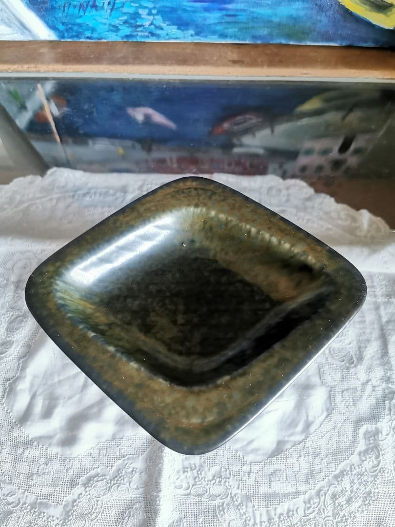 北欧スウェーデン ヴィンテージ 鉛青錆色の美しいロンバス深皿 グンナーニールンド