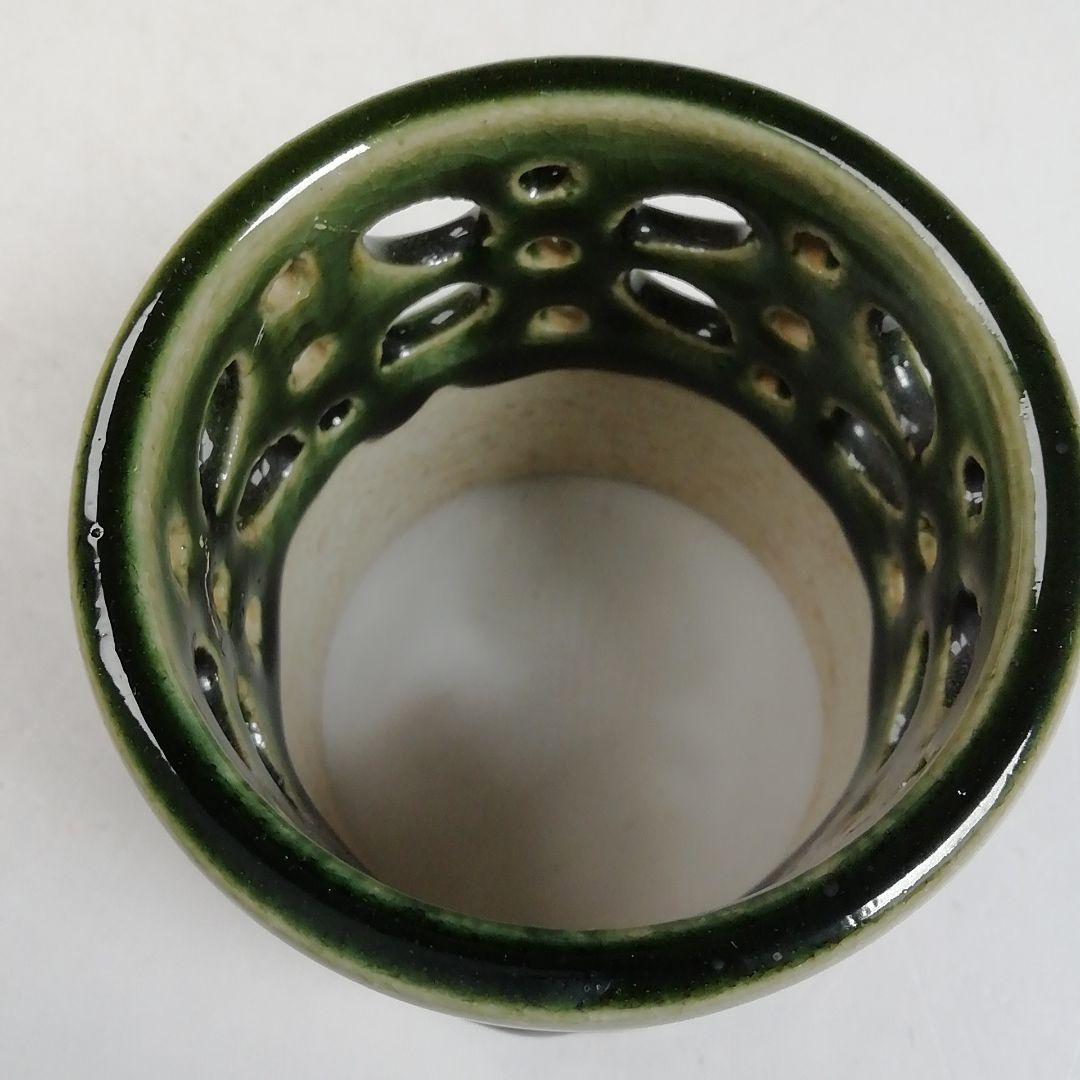 Ｗ１９７　蓋置　『織部焼』『七宝透　蓋置』『山口錠鐵 造』　共箱　茶道具