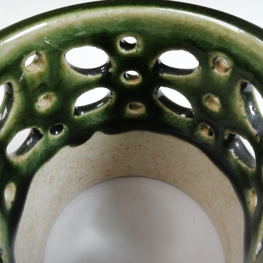 Ｗ１９７　蓋置　『織部焼』『七宝透　蓋置』『山口錠鐵 造』　共箱　茶道具