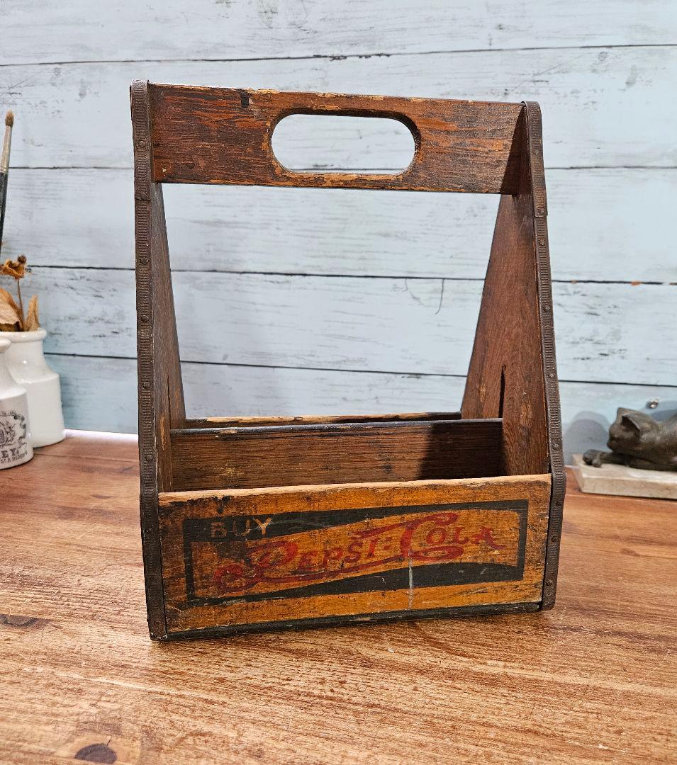 USA Vintage Pepsi-Cola 古い木箱 40s ボトルキャリー