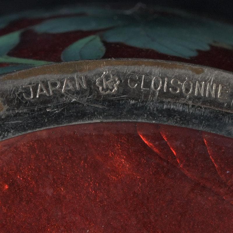 七宝焼　CLOISONNE刻印　赤透四君子文　花瓶　V　9875
