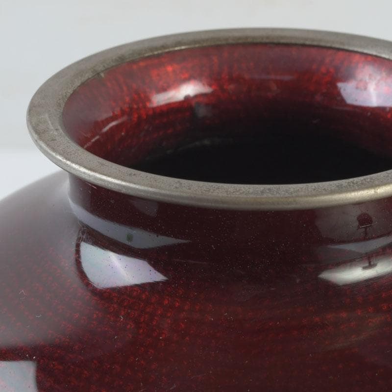 七宝焼　CLOISONNE刻印　赤透四君子文　花瓶　V　9875