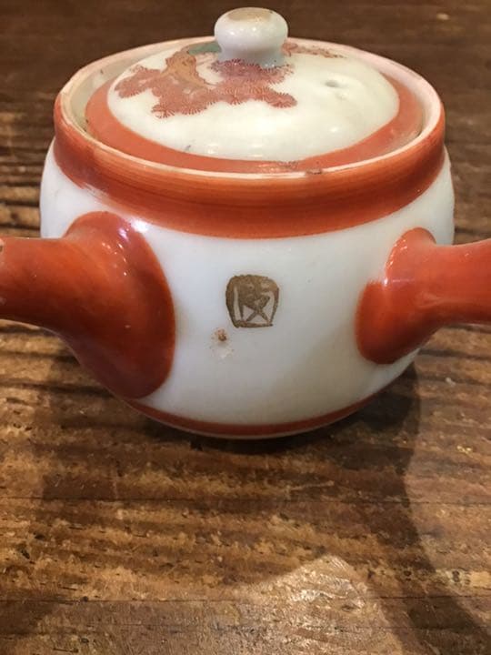 越中丸山焼　赤絵茶唐人画急須　江戸時代　九谷焼派生窯