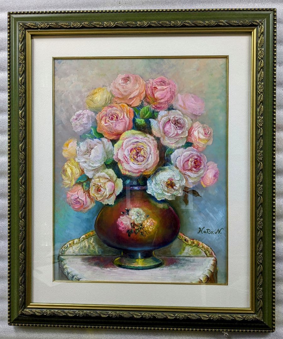 画家haru☆油彩画F６号特寸☆薔薇☆真作☆原画★一点物☆