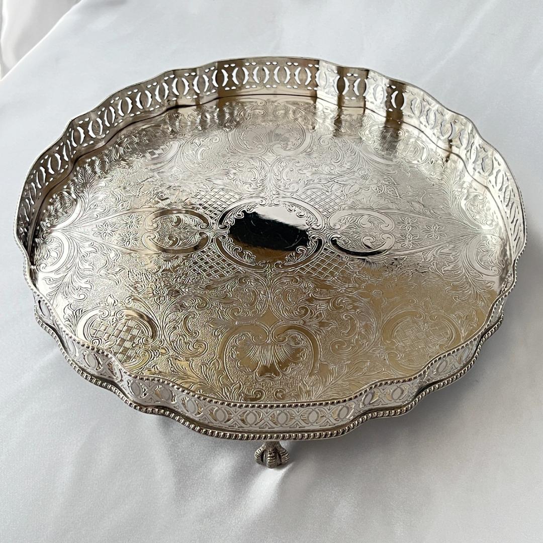 【英国】 ギャラリートレー サークル型 30cm 【シルバープレート】