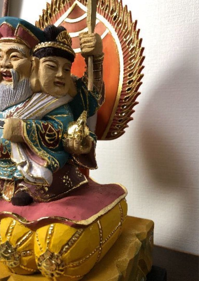 三面大黒天　仏像木彫り 桧木　新品 22cm
