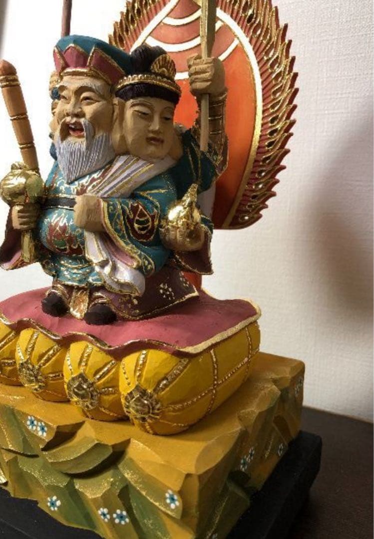 三面大黒天　仏像木彫り 桧木　新品 22cm