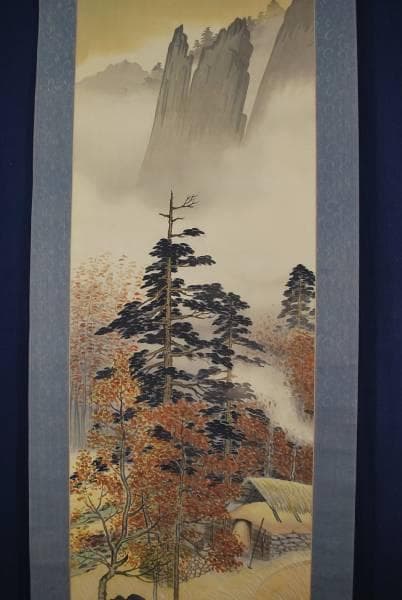 不詳/作者不詳/秋景山村図/布袋屋掛軸B-462