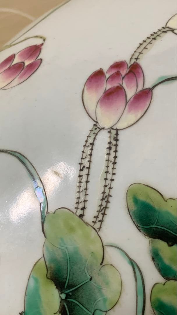 シノワズリ　ビンテージ　粉彩 漢詩花鳥紋飾り大壷　大花瓶　大甕　オリジナル蓋付き