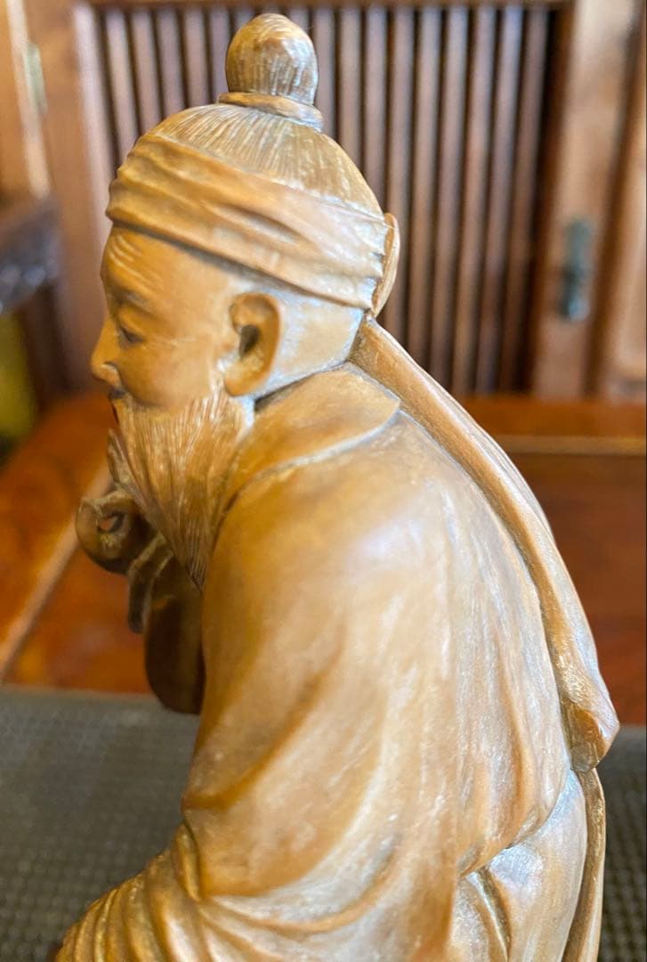 台湾木彫彫刻　福禄寿/仙人 鑑賞台座付 ヴィンテージ　レア 中国　台湾茶器