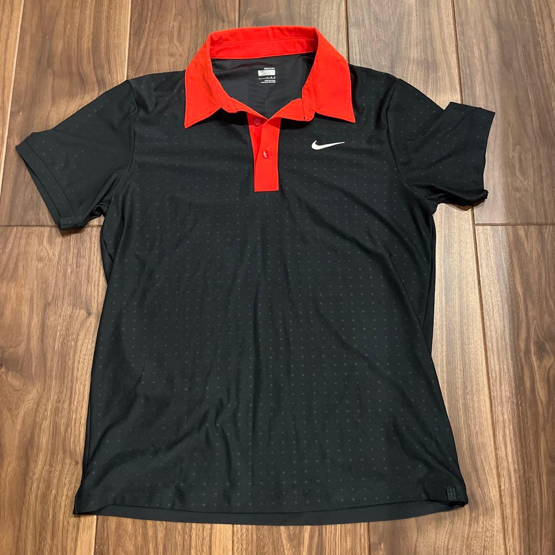 フェデラー着用Nike ポロシャツ Lサイズ 黒/赤 Nike FIT DRY