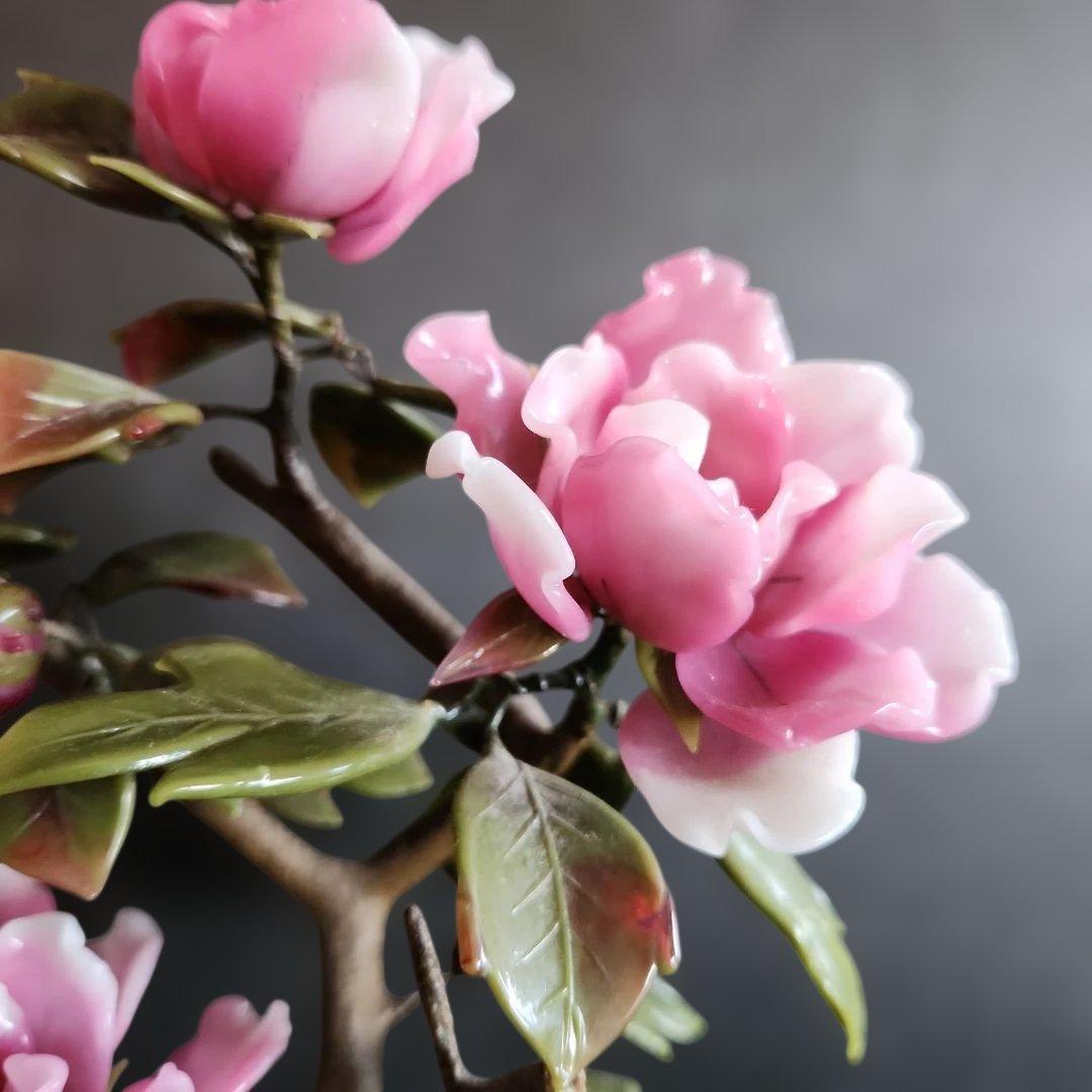 ガラス細工手作り牡丹の盆栽仕立て置物