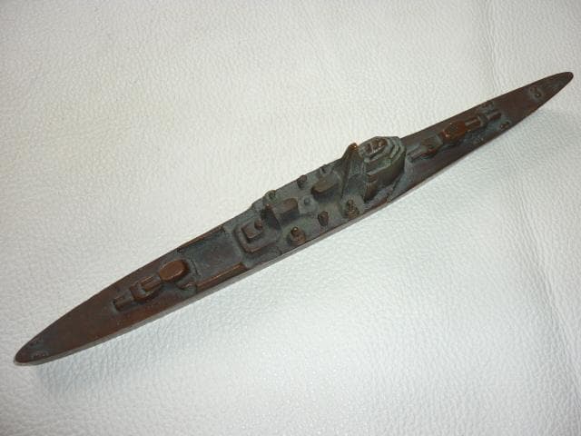 ◆1936年◆昭和十一年特別大演習観艦式記念 横須賀海軍工廠造機部製 軍艦文鎮