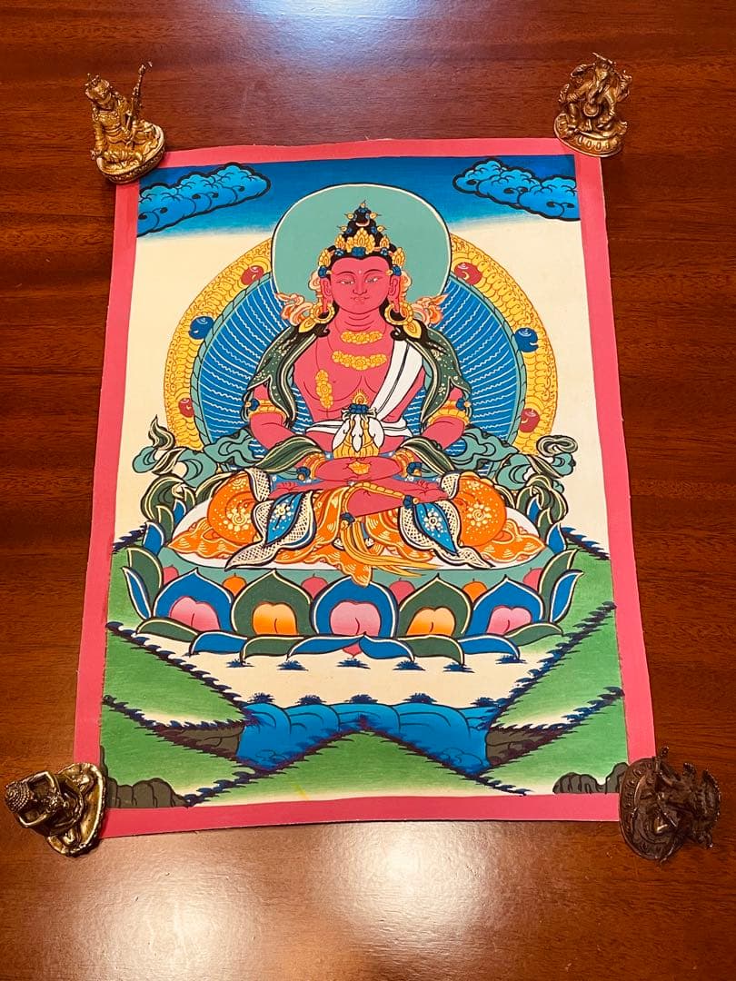 《手描き肉筆画》阿弥陀如来 タンカ 曼荼羅 チベット密教 仏画 a1 仏教美術