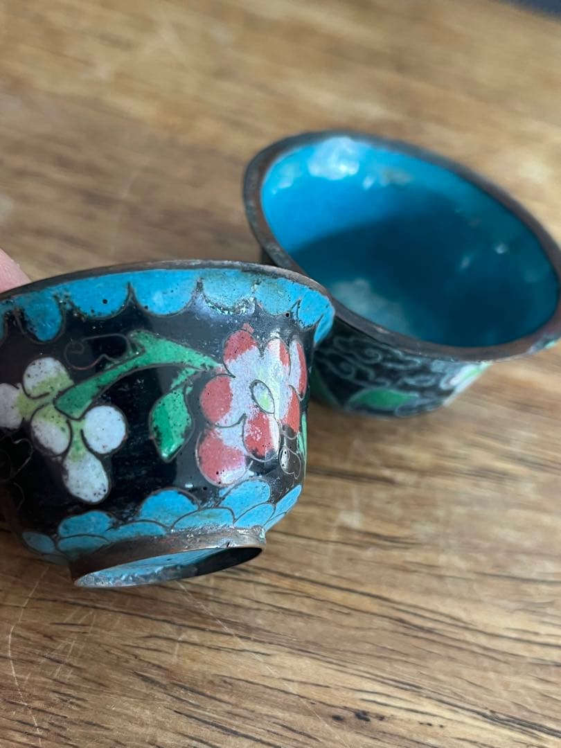 清朝末期 中華民国時代 中国七宝 七宝焼　ガラス工芸 お猪口 中国古美術