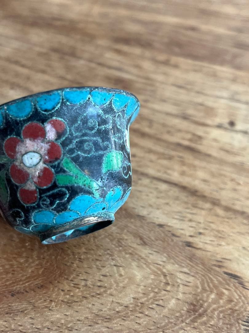 清朝末期 中華民国時代 中国七宝 七宝焼　ガラス工芸 お猪口 中国古美術