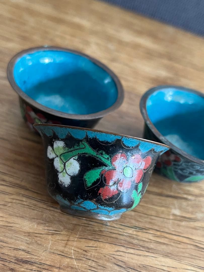 清朝末期 中華民国時代 中国七宝 七宝焼　ガラス工芸 お猪口 中国古美術