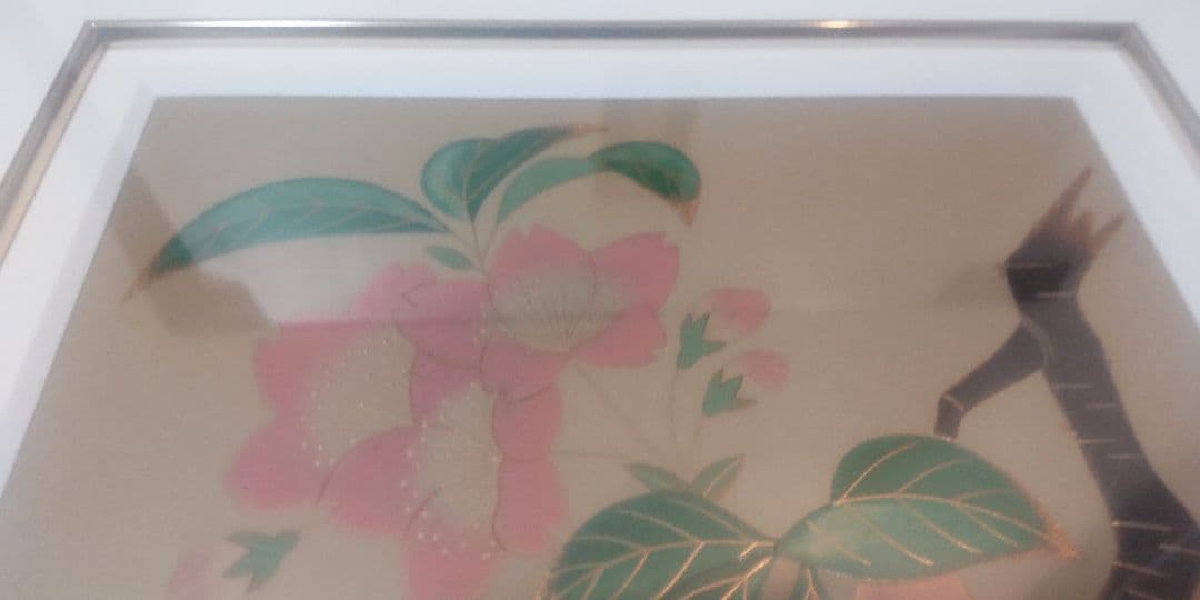 嶋崎政彦作 輪島塗 蒔絵額装 花図 /Wajima Makie Art