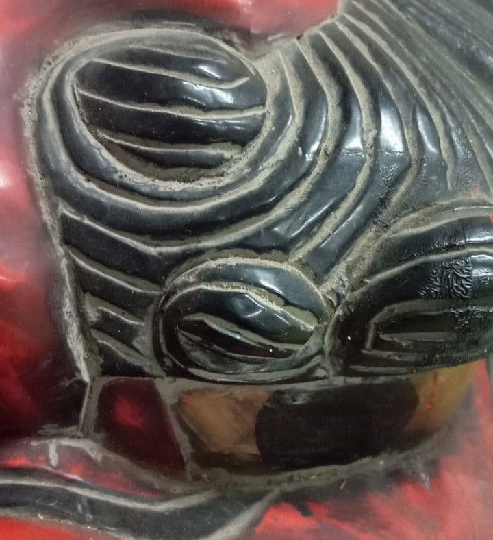 獅子頭 雄型 木製 木彫り 時代物 アンティーク 置物 縁起物