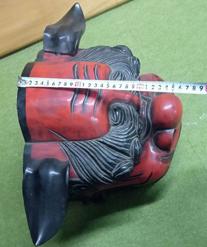 獅子頭 雄型 木製 木彫り 時代物 アンティーク 置物 縁起物