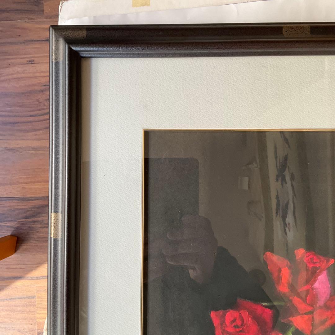 パステル画　渡壁公義「赤い薔薇」４号