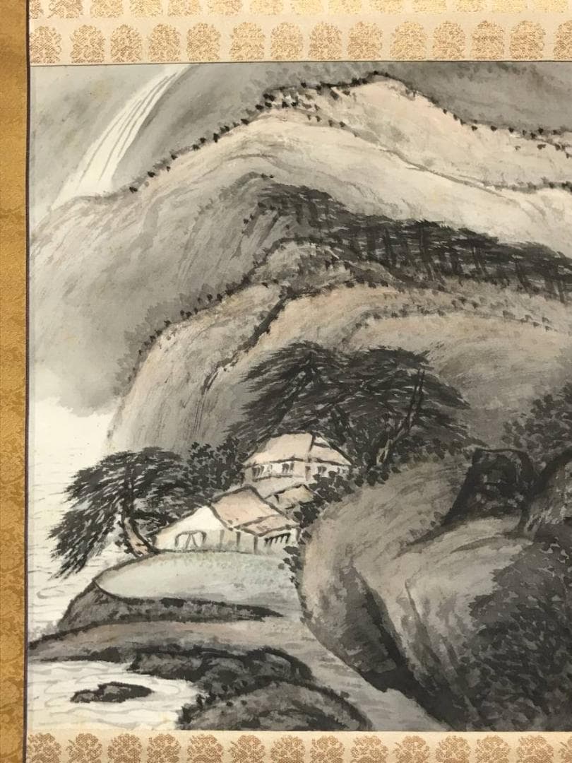 【真作】河野秋邨/山家図/山水図/横物/掛軸/名家伝来/AC-678