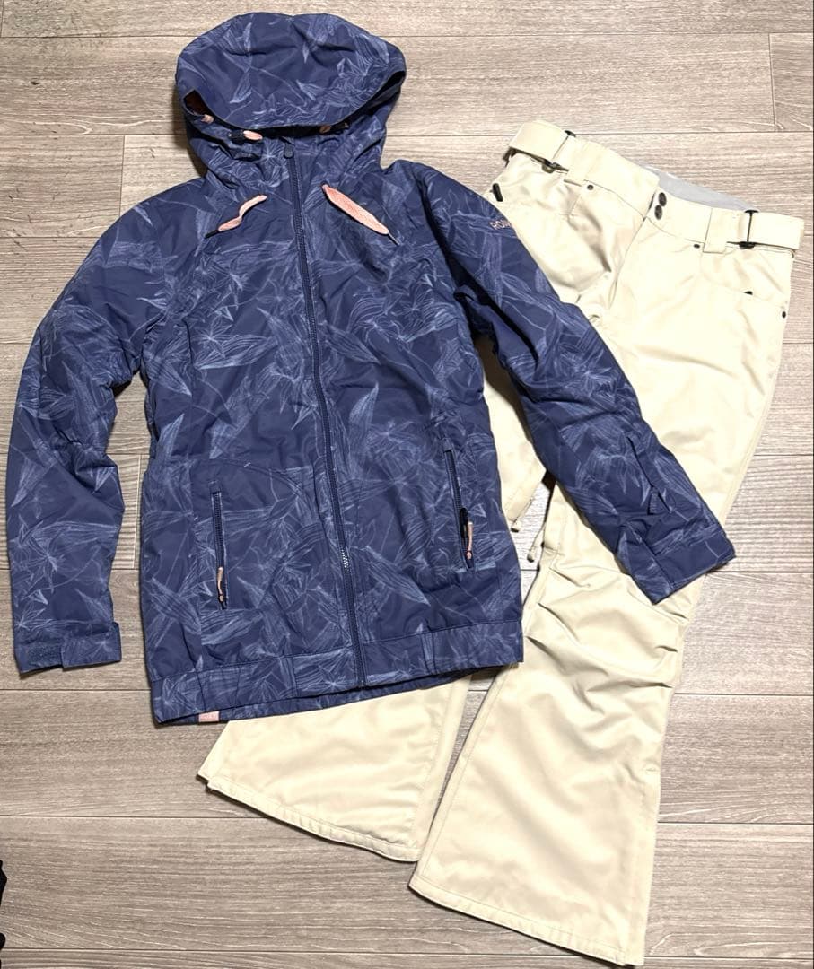 美品 ROXY ロキシー スノーボード スキー ウェアセット ネイビー ホワイト