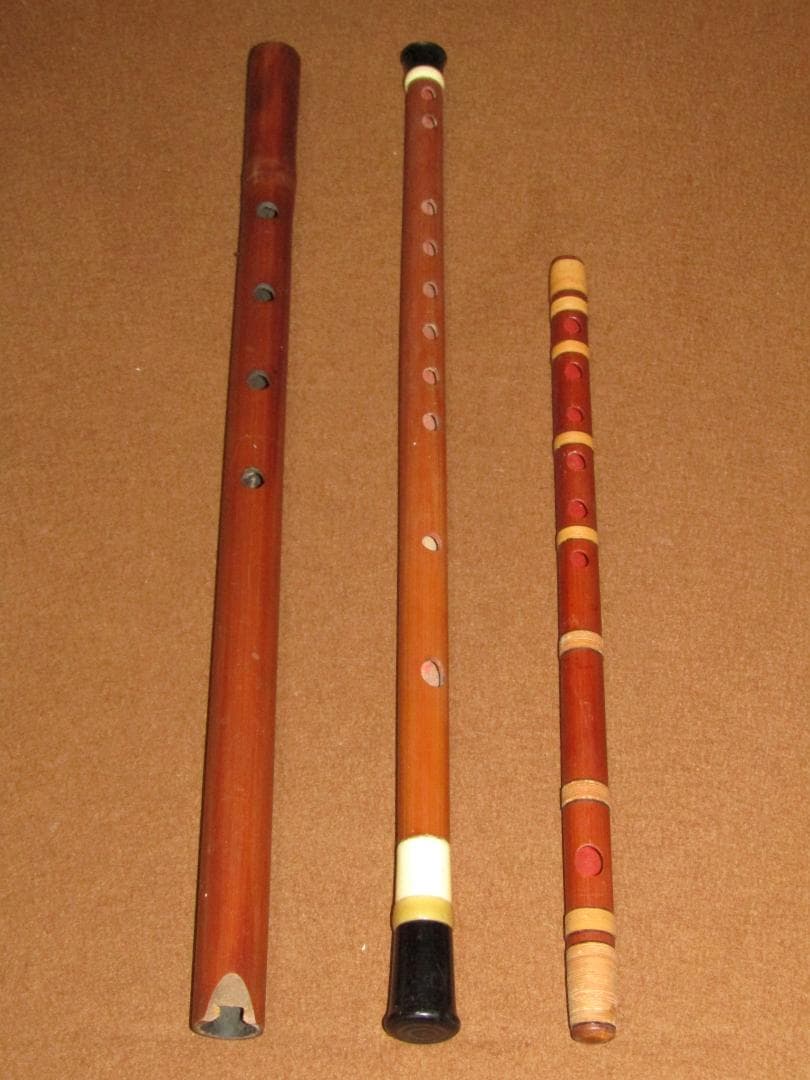 【煤篠竹　篠笛　久保井朗童在銘　明笛・尺八　全三本】和楽器