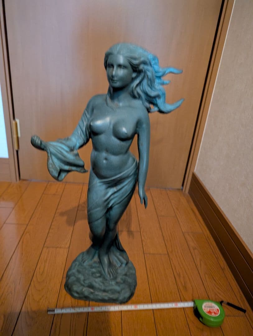 青緑色のブロンズ製女性像マーメイド人魚 約70cm