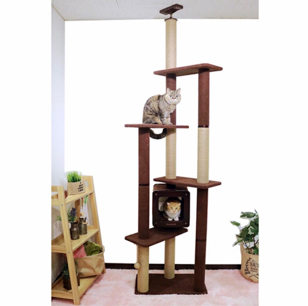キャットタワー　ねこ　　モダンルームスクラッチ タワーダブル
